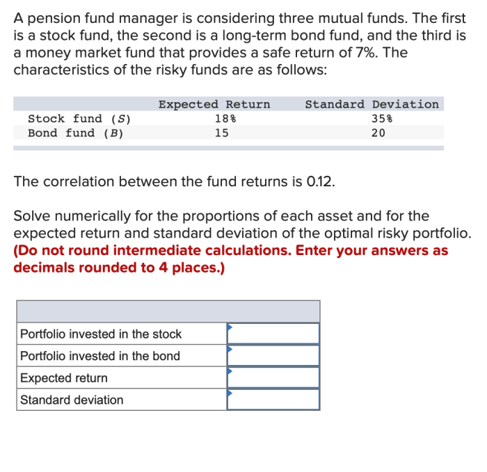 A pension fund manager is considering three