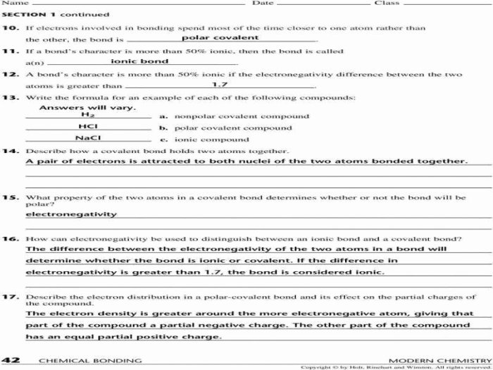 Answer key types of chemical bonds worksheet