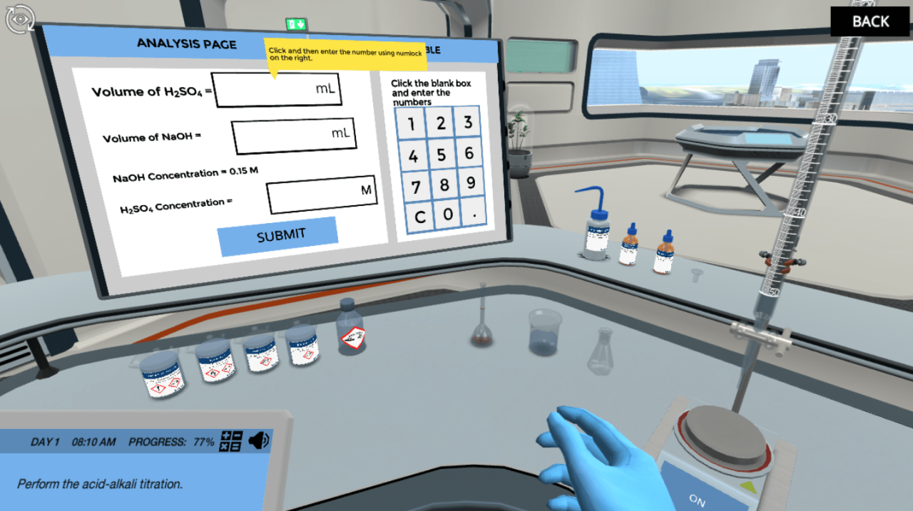 Titration neutralize an acid lake contamination