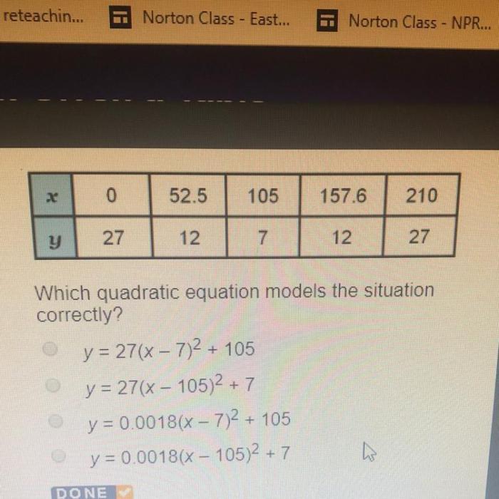 Which quadratic equation models the situation correctly