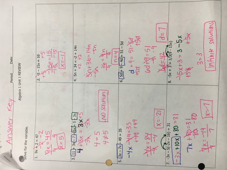 Unit 1 equations and inequalities answer key