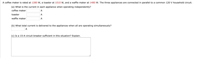 A coffee maker and a toaster are connected in parallel